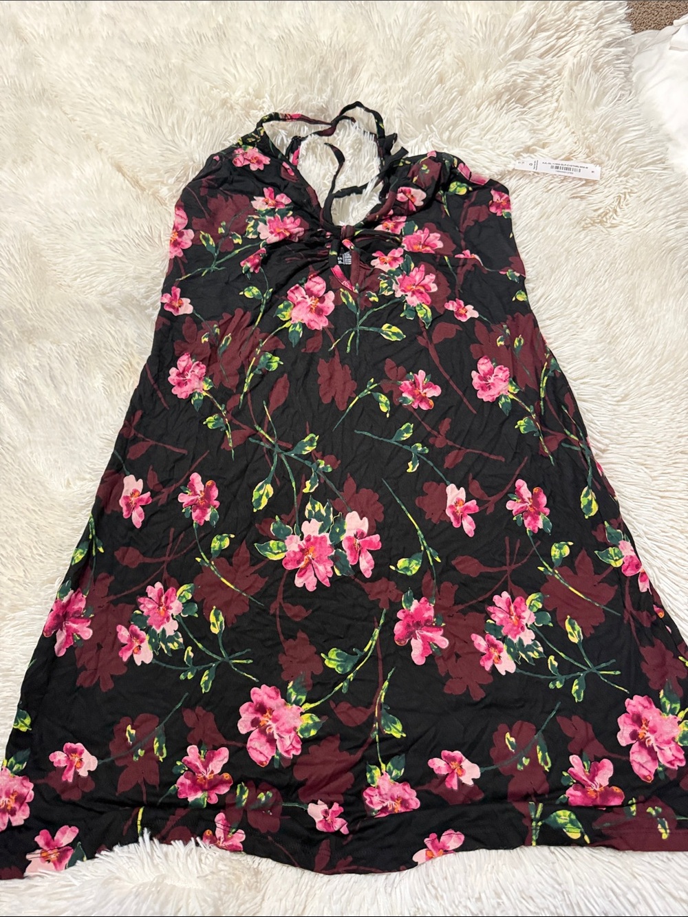 Adore Me Black Floral Chemise with Pink Blossoms